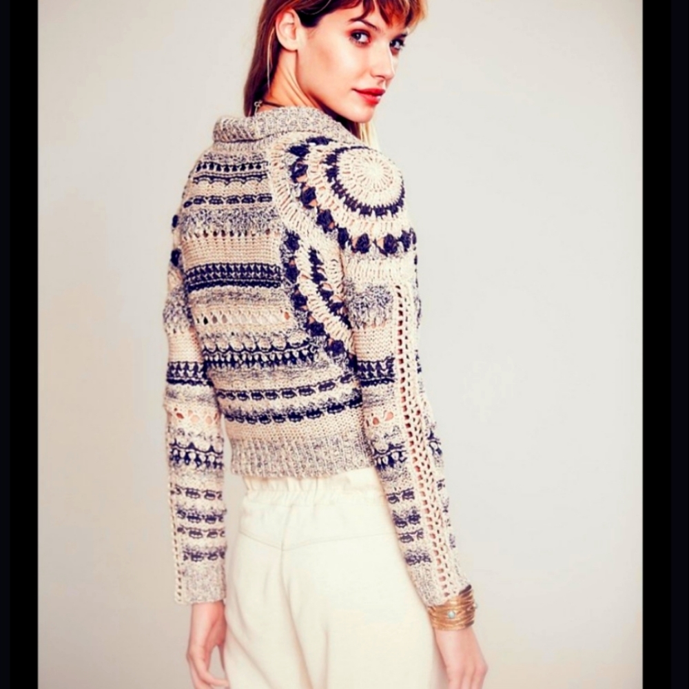 * RARE FIND* Free People Crochet Moto Jacket in Midnight Combo (white). … - Picture 1 of 10
